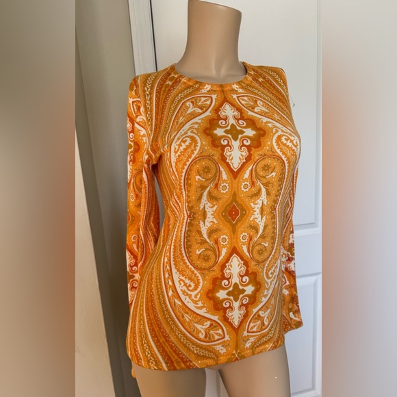 J. Mclaughlin Sweater Women's XS Orange Paisley Button Knit Top Cotton Modal - Picture 2 of 9